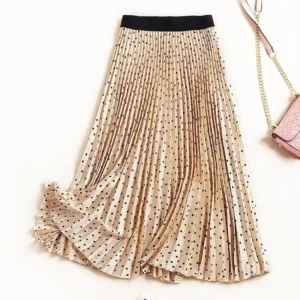 Jupe Plissée Beige Rosé À Petits Pois