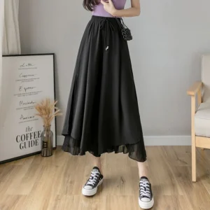 Jupe Culotte Noire Fluide Taille Élastique Été
