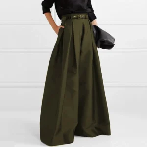 Jupe Culotte Longue Fluide Taille Haute À Plis Et Ceinture Intégrée
