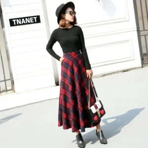Jupe Patineuse Longue Style Écossaise