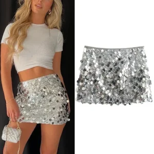 Mini Jupe À Sequins Argenté Pour Soirée Et Festivité