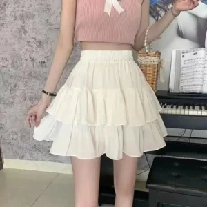 Jupe Courte Blanche À Volants Taille Haute Bohème