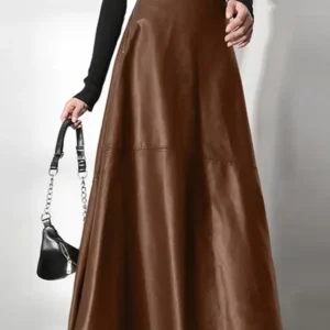 Jupe Femme Effet Simili Cuir Grande Taille Marron